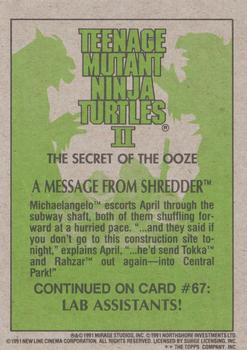 1991 Topps Teenage Mutant Ninja Turtles II: The Secret of the Ooze #66 A Message from Shredder Back
