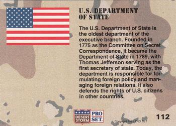 1991 Pro Set Desert Storm #112 U.S. Department of State Back