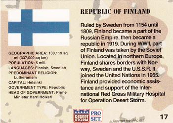 1991 Pro Set Desert Storm #17 Republic of Finland Back