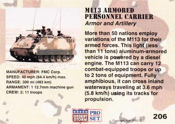 1991 Pro Set Desert Storm #206 M113 Armored Personnel Carrier Back
