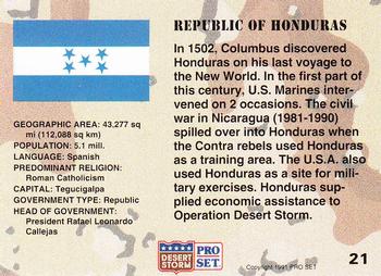 1991 Pro Set Desert Storm #21 Republic of Honduras Back