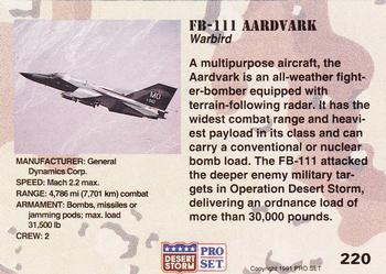 1991 Pro Set Desert Storm #220 FB-111 Aardvark Back