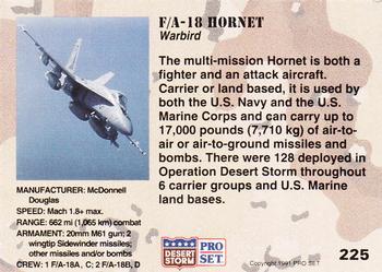 1991 Pro Set Desert Storm #225 F/A-18 Hornet Back