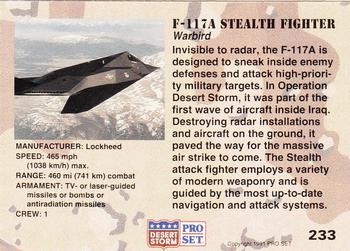 1991 Pro Set Desert Storm #233 F-117A Stealth Fighter Back