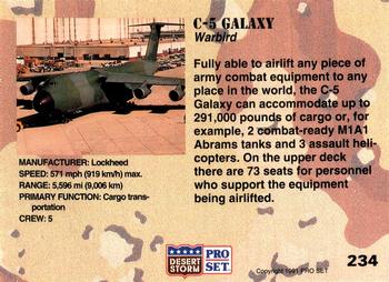 1991 Pro Set Desert Storm #234 C-5 Galaxy Back