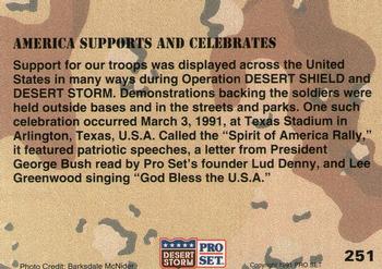 1991 Pro Set Desert Storm #251 America Supports and Celebrates Back