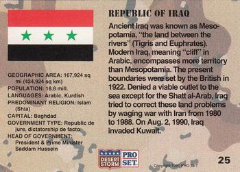 1991 Pro Set Desert Storm #25 Republic of Iraq Back