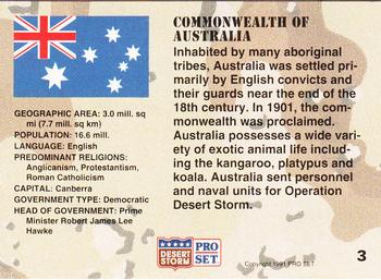 1991 Pro Set Desert Storm #3 Commonwealth of Australia Back