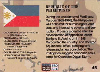 1991 Pro Set Desert Storm #45 Republic of the Philippines Back