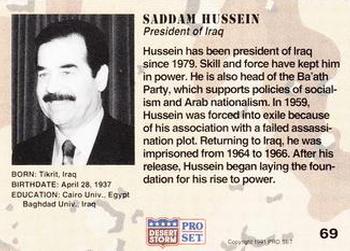 1991 Pro Set Desert Storm #69 Saddam Hussein Back