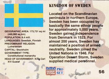 1991 Pro Set Desert Storm #56 Kingdom of Sweden Back