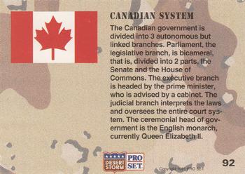 1991 Pro Set Desert Storm #92 Canadian System Back