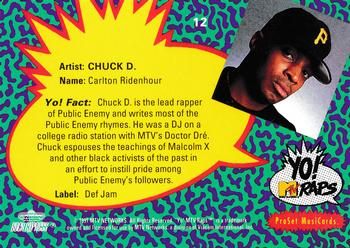 1991 Pro Set Yo! MTV Raps #12 Chuck D. Back
