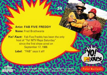 1991 Pro Set Yo! MTV Raps #34 Fab Five Freddy Back