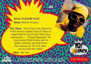 1991 Pro Set Yo! MTV Raps #36 Flavor Flav Back