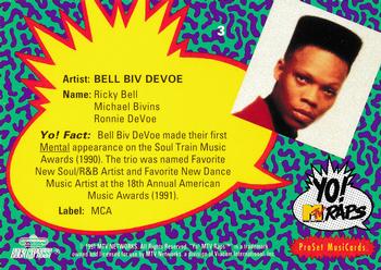 1991 Pro Set Yo! MTV Raps #3 Bell Biv DeVoe Back