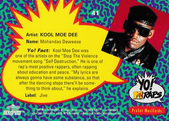 1991 Pro Set Yo! MTV Raps #41 Kool Moe Dee Back