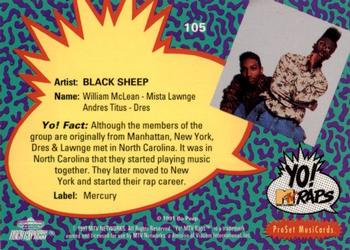 1991 Pro Set Yo! MTV Raps #105 Black Sheep Back