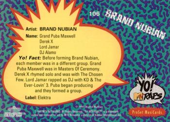 1991 Pro Set Yo! MTV Raps #106 Brand Nubian Back