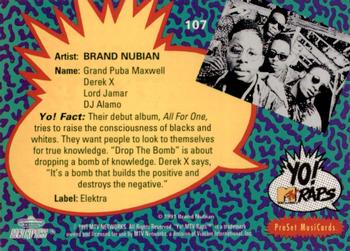 1991 Pro Set Yo! MTV Raps #107 Brand Nubian Back