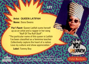 1991 Pro Set Yo! MTV Raps #137 Queen Latifah Back