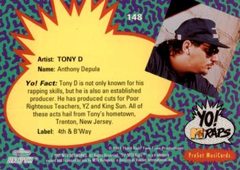 1991 Pro Set Yo! MTV Raps #148 Tony D Back