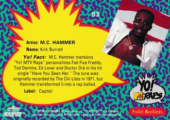 1991 Pro Set Yo! MTV Raps #53 M.C. Hammer Back