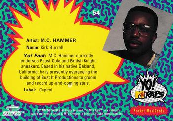 1991 Pro Set Yo! MTV Raps #54 M.C. Hammer Back