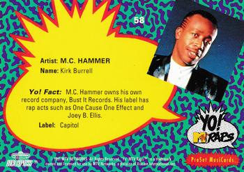 1991 Pro Set Yo! MTV Raps #58 M.C. Hammer Back