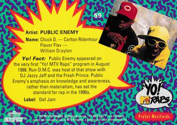1991 Pro Set Yo! MTV Raps #59 Public Enemy Back