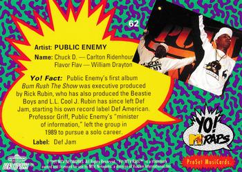 1991 Pro Set Yo! MTV Raps #62 Public Enemy Back