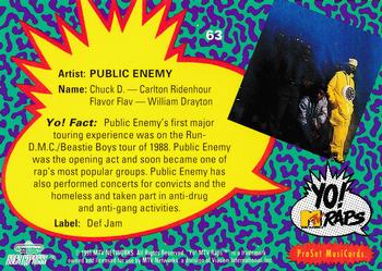 1991 Pro Set Yo! MTV Raps #63 Public Enemy Back