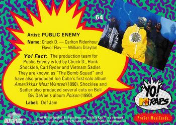 1991 Pro Set Yo! MTV Raps #64 Public Enemy Back