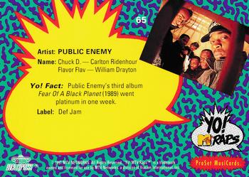 1991 Pro Set Yo! MTV Raps #65 Public Enemy Back