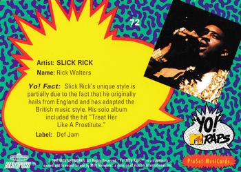1991 Pro Set Yo! MTV Raps #72 Slick Rick Back