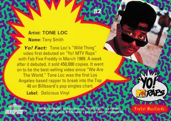 1991 Pro Set Yo! MTV Raps #82 Tone Loc Back