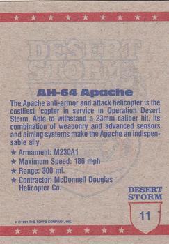 1991 Topps Desert Storm #11 AH-64 Apache Back