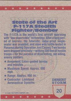 1991 Topps Desert Storm #20 State of the Art Stealth Fighter Bomber Back