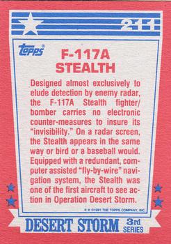 1991 Topps Desert Storm #211 F-117A Stealth Back