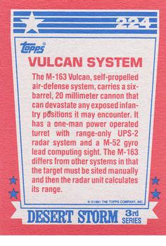 1991 Topps Desert Storm #224 Vulcan System Back
