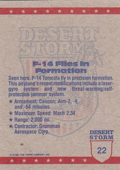 1991 Topps Desert Storm #22 F-14 Flies in Formation Back