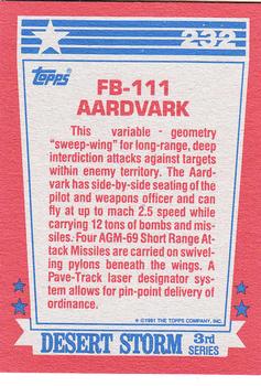 1991 Topps Desert Storm #232 FB-111 Aardvark Back