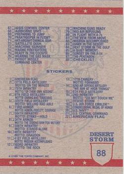 1991 Topps Desert Storm #88 Checklist: 1-88 and Stickers 1-22 Back