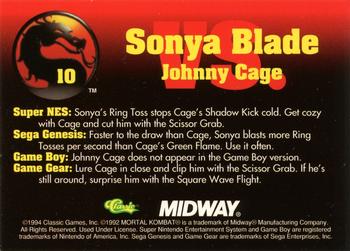 1994 Classic Mortal Kombat Series 1 #10 Sonya Blade vs. Johnny Cage Back