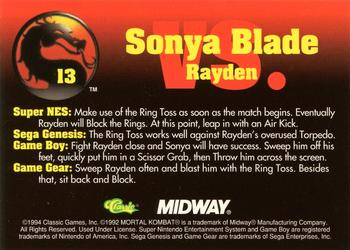 1994 Classic Mortal Kombat Series 1 #13 Sonya Blade vs. Rayden Back