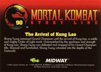 1994 Classic Mortal Kombat Series 1 #90 The Arrival of Kung Lao Back
