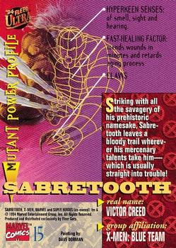 1994 Ultra X-Men #15 Sabretooth Back