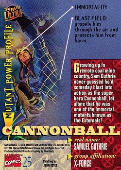 1994 Ultra X-Men #25 Cannonball Back