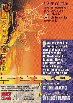 1994 Ultra X-Men #71 Pyro Back