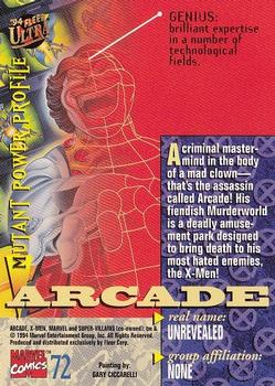 1994 Ultra X-Men #72 Arcade Back